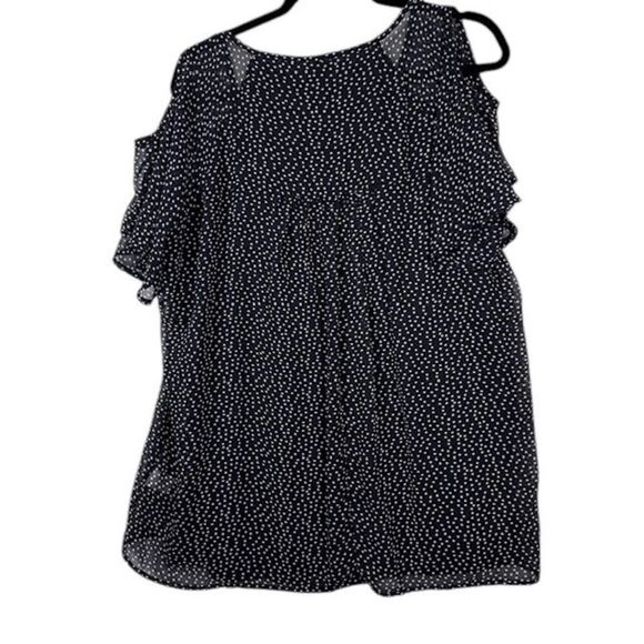 Torrid Cold Shoulder Blouse Navy Blue White Polka Dots Lined Flowy Size 1X - Picture 3 of 10